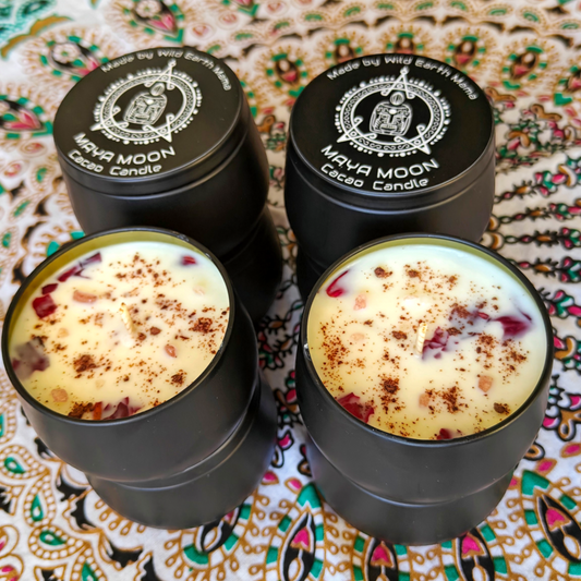 Maya Moon Cacao Infused Candle, Natural Soy with Healing Crystals, Unique Holistic Gift