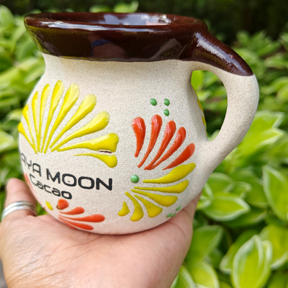 Maya Moon Cacao Handcrafted Clay Mug - Artisanal Ceremonial Cacao Mug with Handle