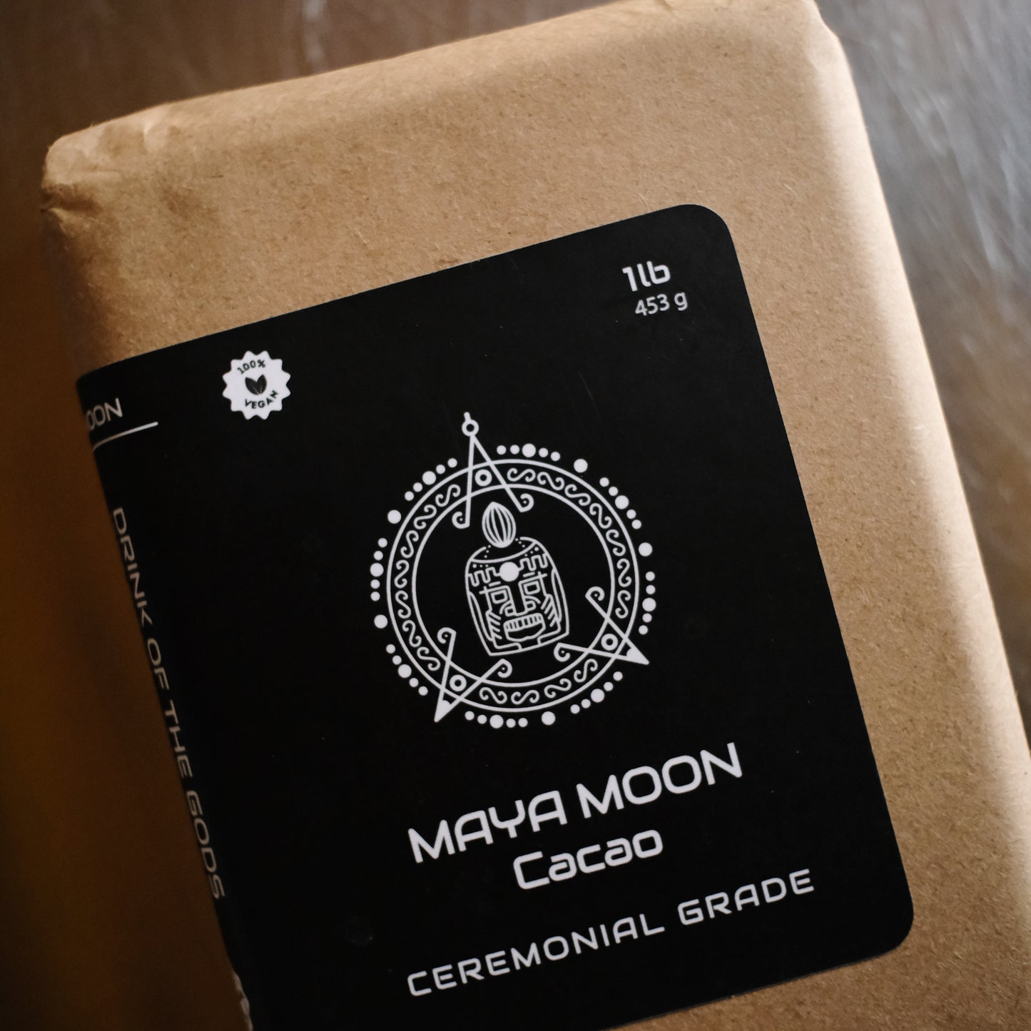 Side angle of Certified Ceremonial Cacao block – pure dark chocolate alternative from Lake Atitlán, Guatemala